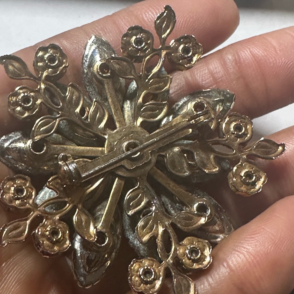 Vintage Amber Crystal Floral Brooch 1950s - Picture 16 of 16